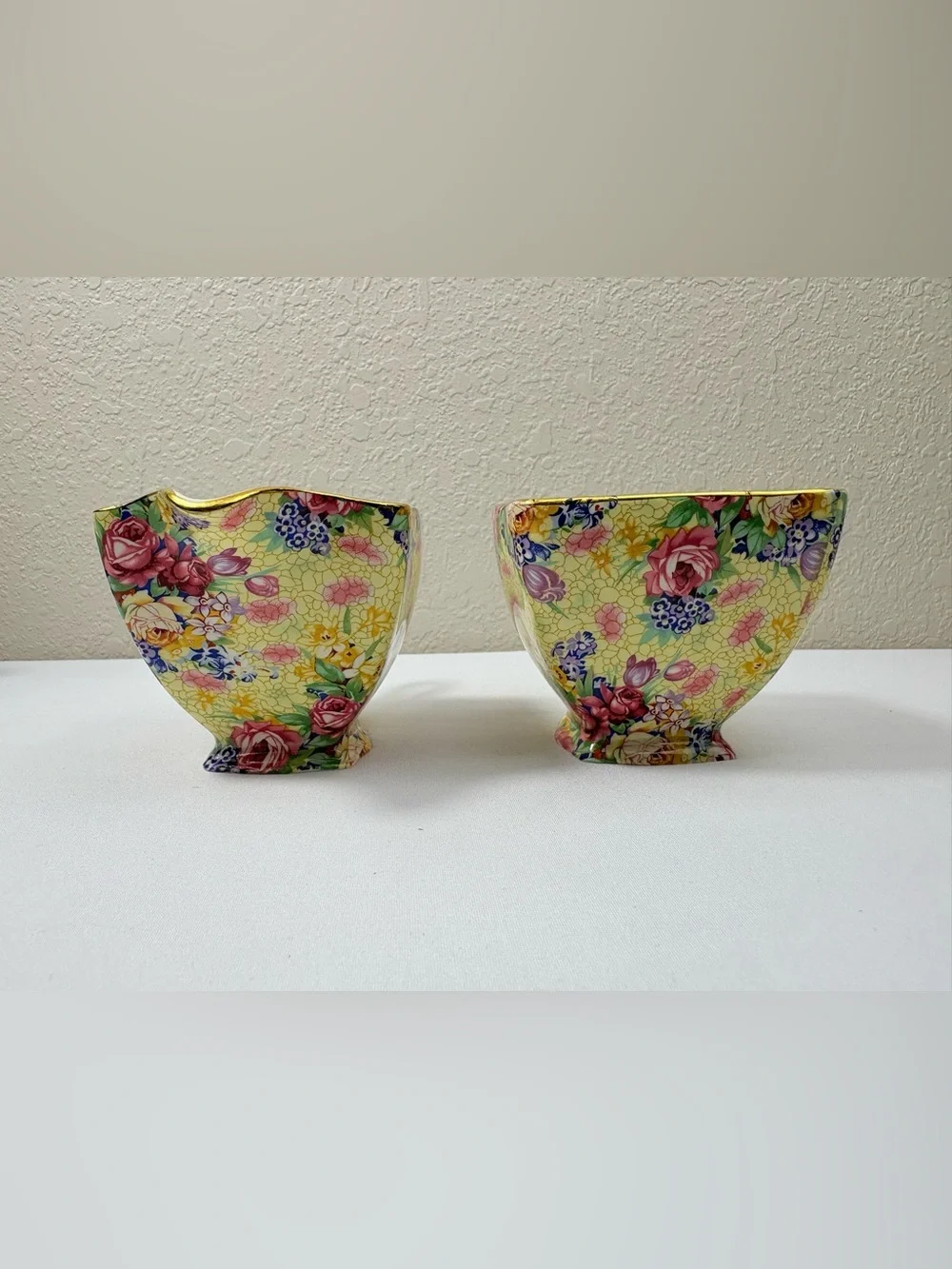 Royal Winton Wellbeck Chintz Tea Set with Pale Yellow Floral Pattern & Gold Trim